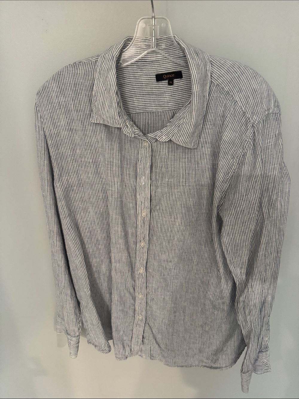 Quince women’s Blue-White Striped Linen Button-Up Shirt